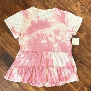 Passport Pink and White Tie-Dye Ladies Juniors Top. Size Large NWT